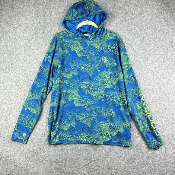 Googan Squad Performance Hoodie Mens Small Blue Green Pullover Fishing Outdoors - Picture 1 of 16